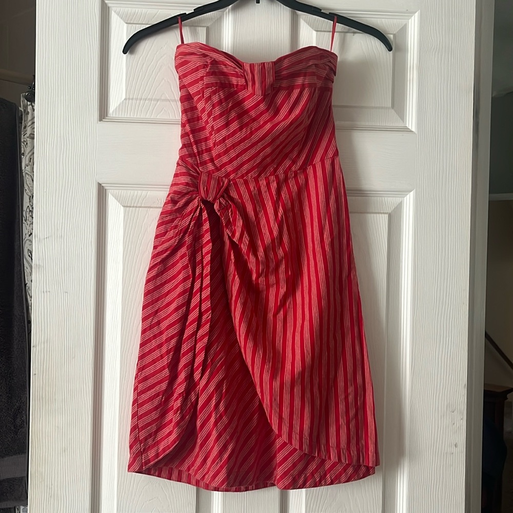 Anthropologie Lil Blazing Rays Red Stripe Strapless Mini Dress